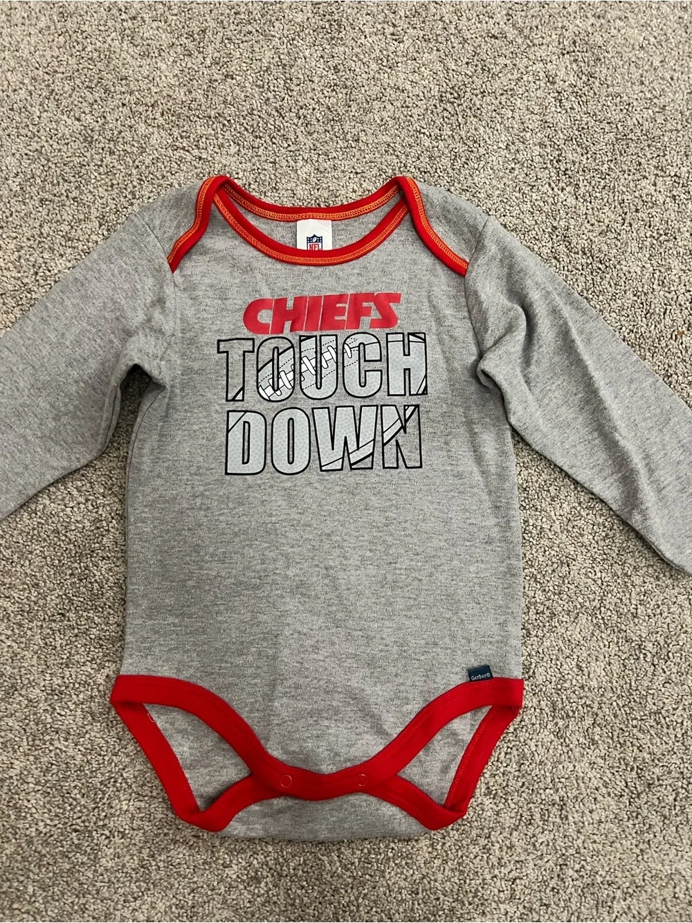 Gerber Chiefs 'Touchdown' Football Sports Grey & Red Long-Sleeve One-Piece 18M